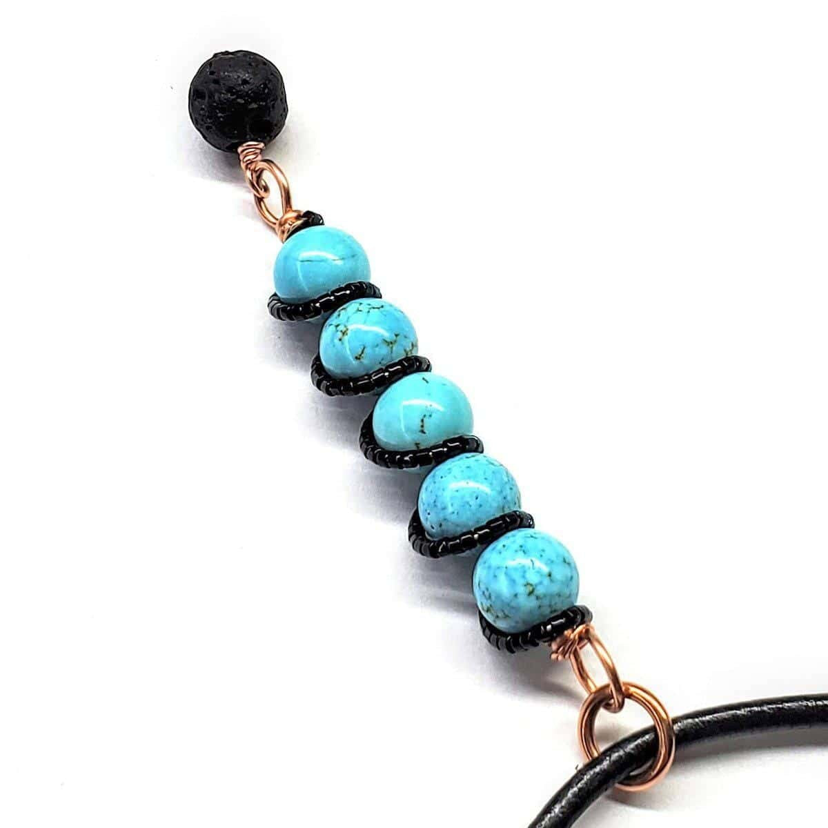 Copper Spiral Turquoise Stick Pendant with Essential Oil Lava Rock Bead Charm