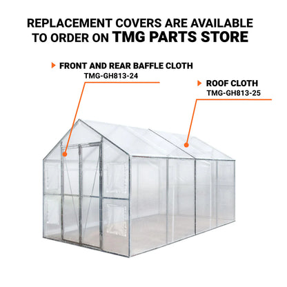 8’ X 13’ Greenhouse Grow Tent W/20 Mil Ripstop Leno Mesh PVC Cover, Galvanized Steel Frame, Roll-Up Windows, TMG-GH813