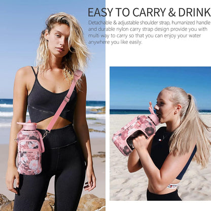 Motivational 64 oz Half Gallon Water Bottle with Sleeve - Leakproof, BPA-Free, Includes Handle & Straw - Perfect for Gym & Sports!