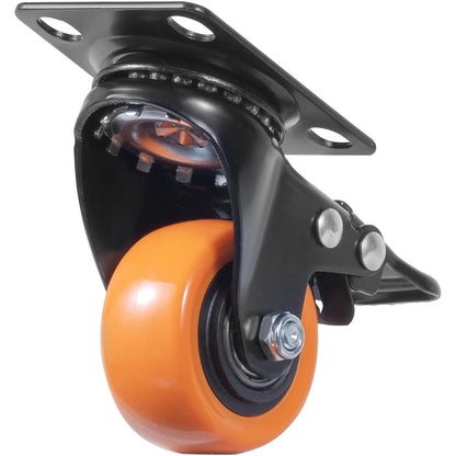 VEVOR Caster Wheels, 2-Inch Swivel Plate Casters, Set of 4, with Security Dual Locking No Noise PVC Wheels, Heavy Duty 150 Lbs Load Capacity per Caster, Non-Marking Wheels for Cart Furniture Workbench