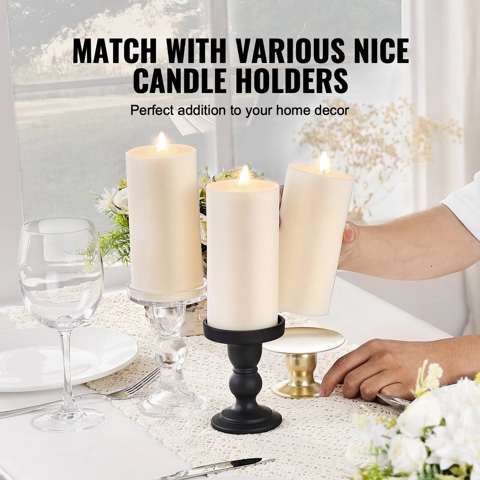 VEVOR 3-Pack Unscented White Pillar Candles - 65 Hours of Long-Lasting Christmas Ambiance