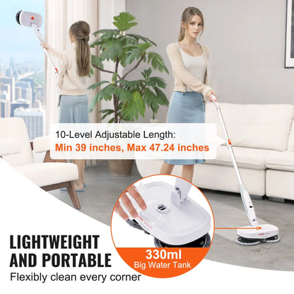 VEVOR Cordless Electric Mop, Electric Spin Mop with Water Tank, up to 40 Mins Battery, LED Headlight, Dual Mop Heads, 4 Microfiber Pads & 4 Trapezoid Microfiber Pads, for Hardwood/Tile Floor Cleaning