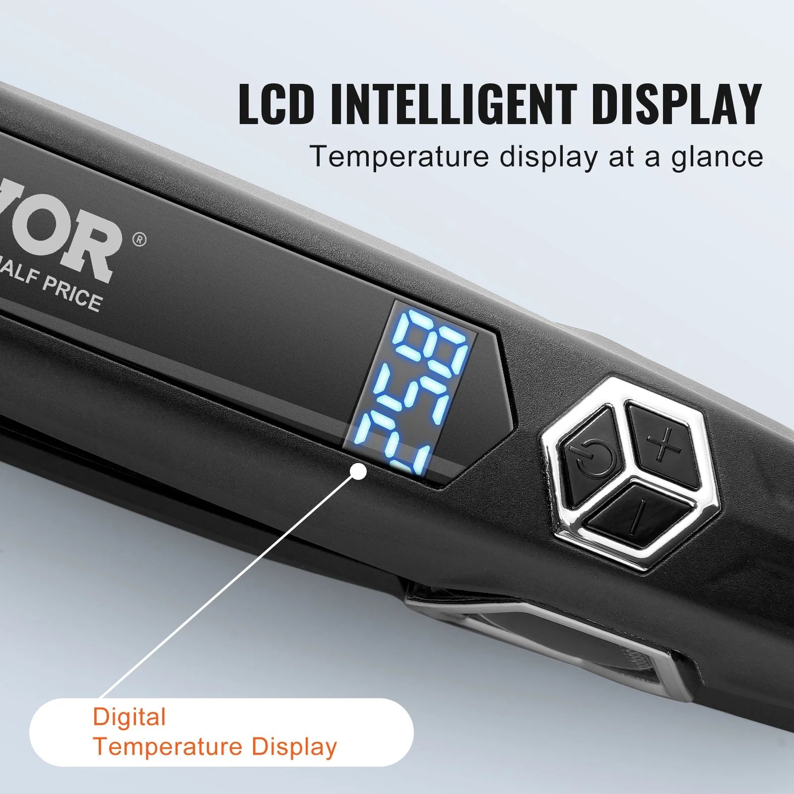 VEVOR Professional 1.5-Inch Titanium Hair Straightener - Dual Infrared Flat Iron with LCD Display, 19 Temperature Settings (210°F-450°F), Dual Voltage for Home & Travel Use