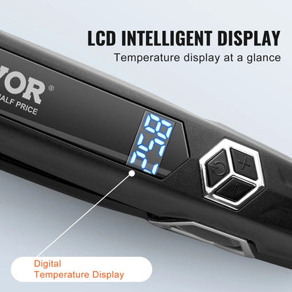 VEVOR Professional 1.5-Inch Titanium Hair Straightener - Dual Infrared Flat Iron with LCD Display, 19 Temperature Settings (210°F-450°F), Dual Voltage for Home & Travel Use
