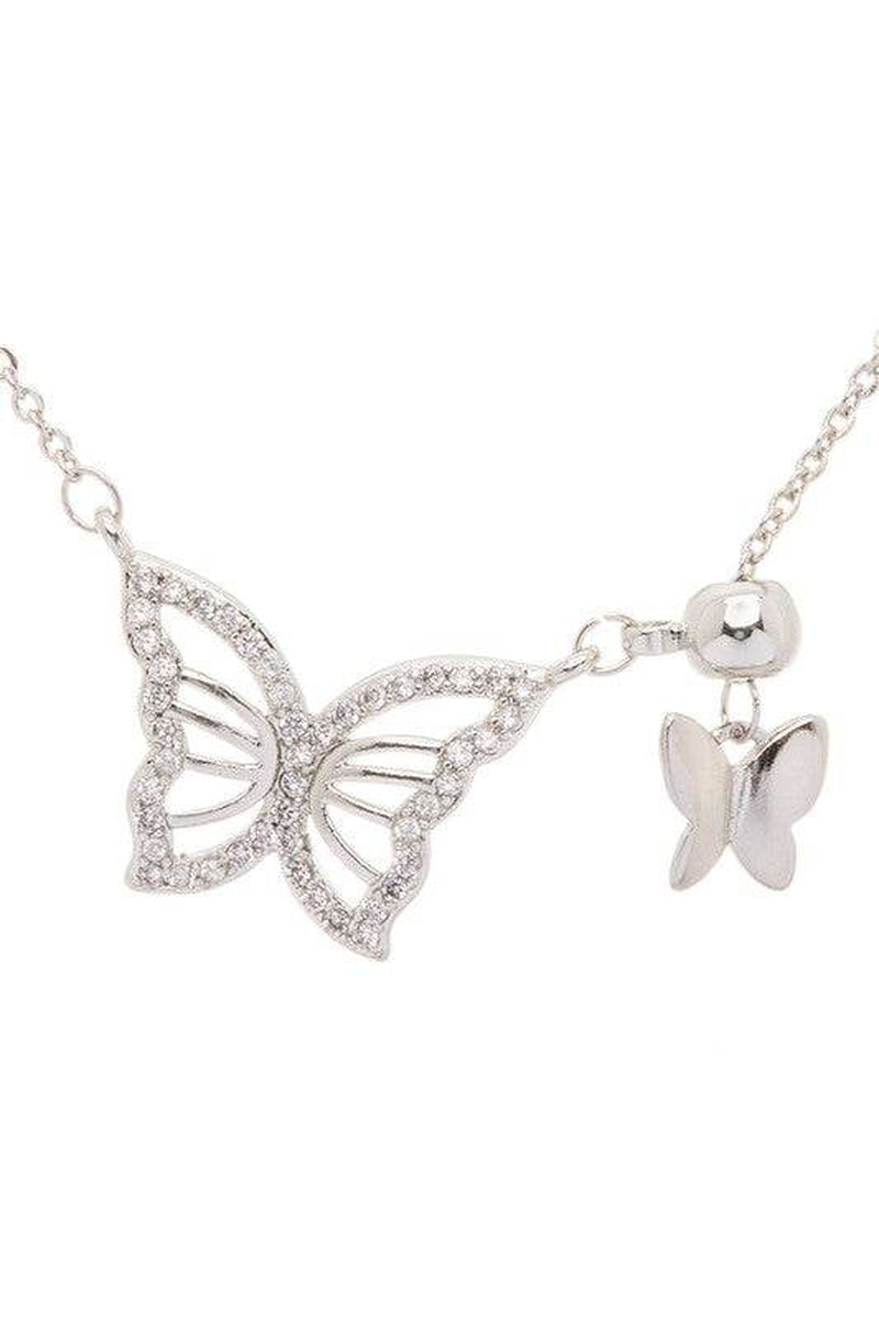 Double Butterfly Charm CZ Pendant Necklace