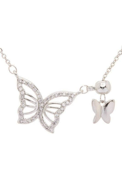 Double Butterfly Charm CZ Pendant Necklace