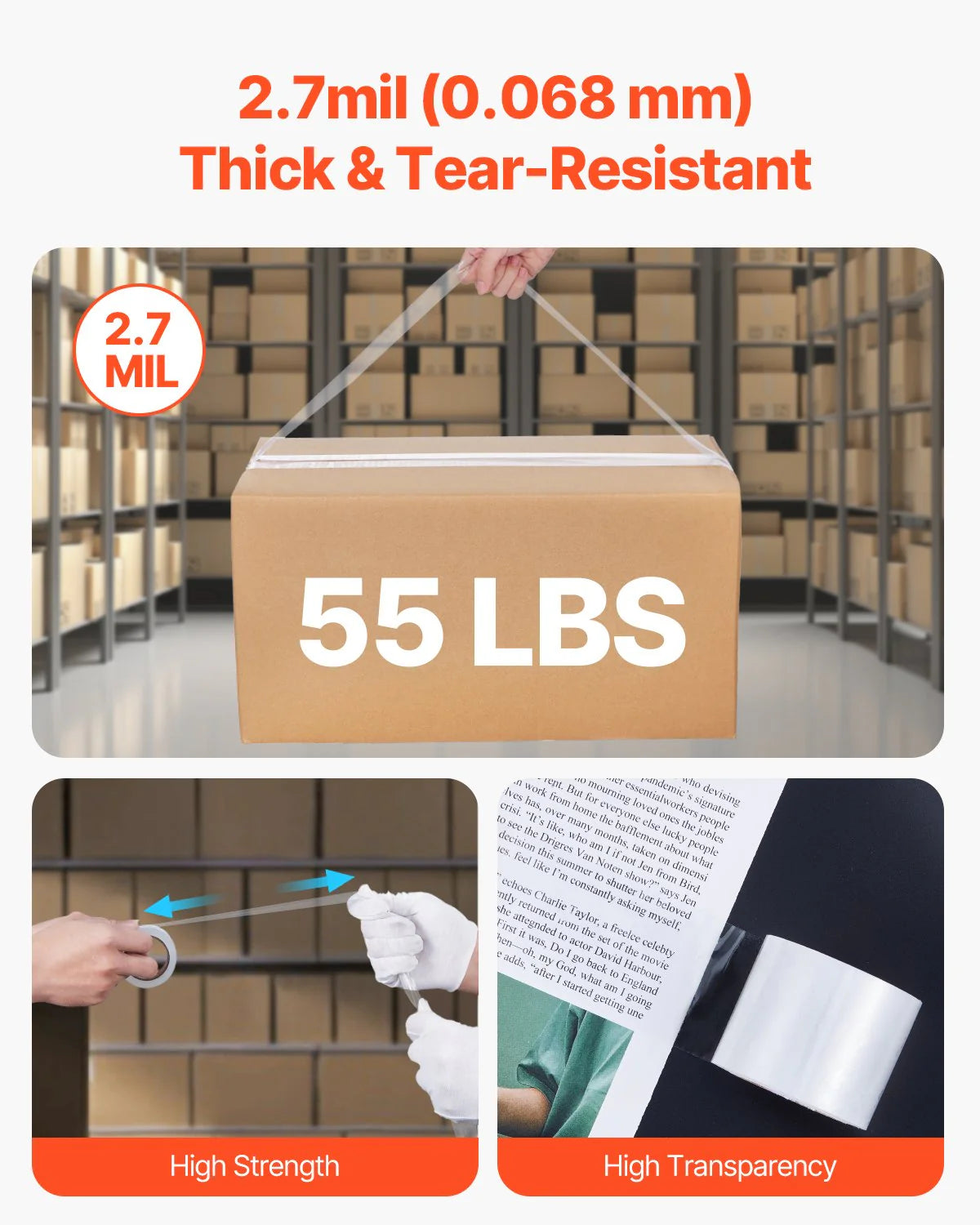 Clear Packing Tape 6 Rolls 25 Yards Clear Shipping Tape with Dispenser 2.7 Mil