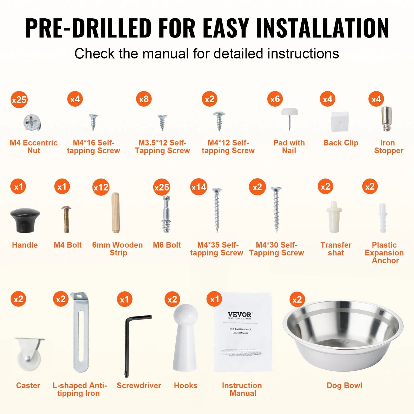 VEVOR Pet Feeding Station W/ 2 Elevated Dog Bowls Dog Food & Toy Storage Cabinet