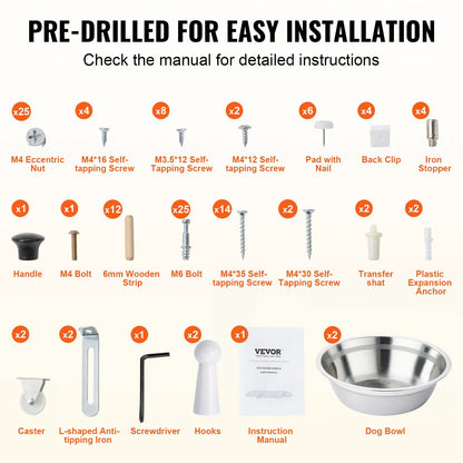 VEVOR Pet Feeding Station W/ 2 Elevated Dog Bowls Dog Food & Toy Storage Cabinet