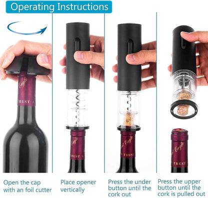 Rechargeable Electric Wine Opener Set - Automatic Corkscrew with Foil Cutter & USB Charger - Perfect Gift for Wine Lovers