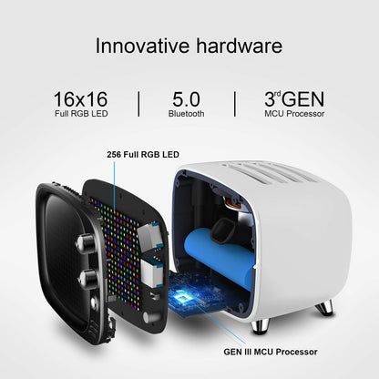 Mini Retro Bluetooth Speaker with 16X16 LED Display APP Control- Cool Animation & Gaming Room Setup & Bedside Alarm(White)