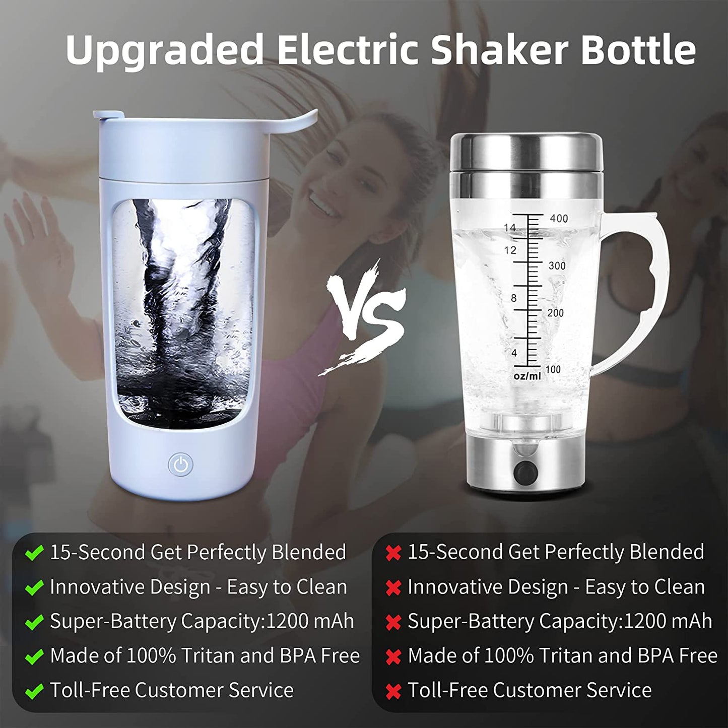 Rechargeable Electric Shaker Bottle - 22Oz Protein Mixer with Powerful Blender for Coffee and Milkshakes (Blue)
