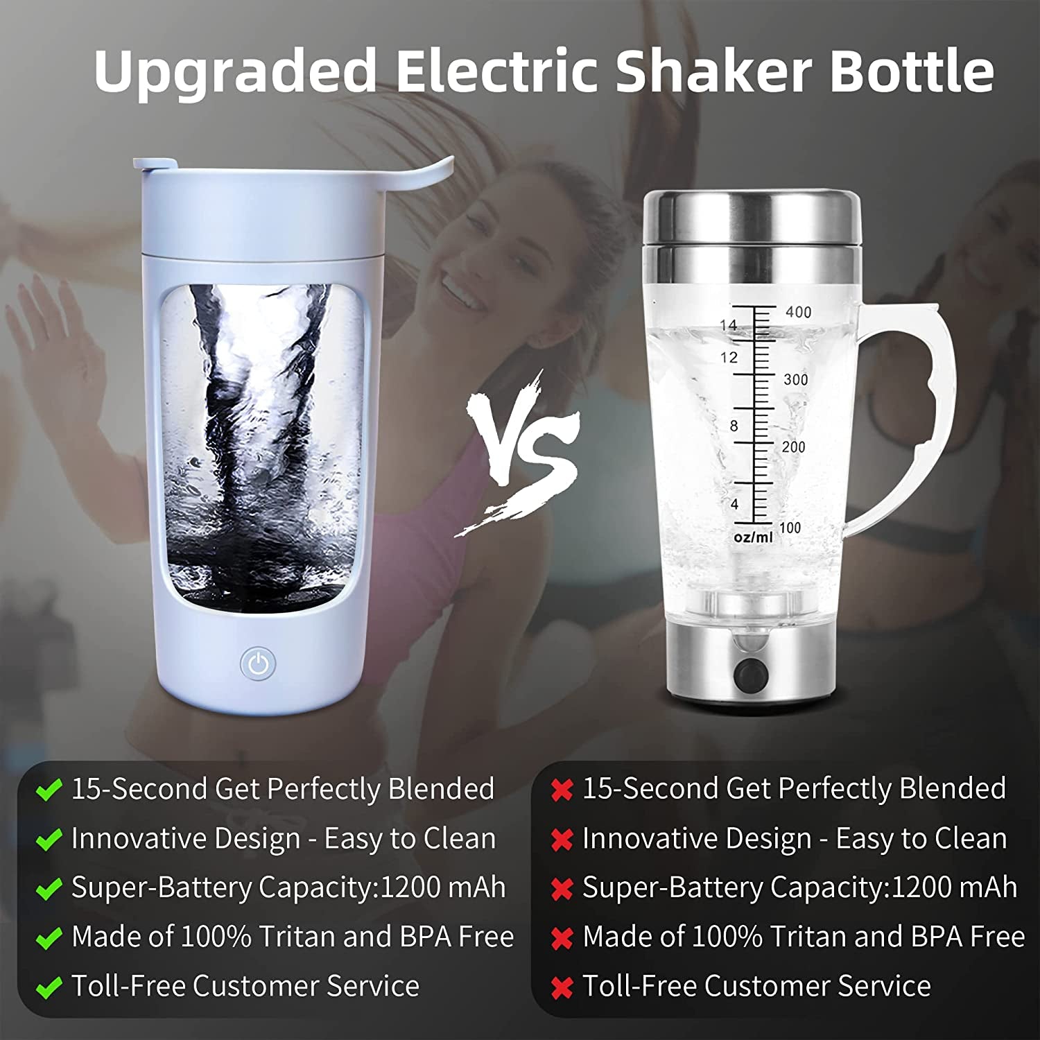 Rechargeable Electric Shaker Bottle - 22Oz Protein Mixer with Powerful Blender for Coffee and Milkshakes (Blue)