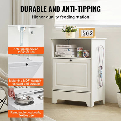 VEVOR Pet Feeding Station W/ 2 Elevated Dog Bowls Dog Food & Toy Storage Cabinet