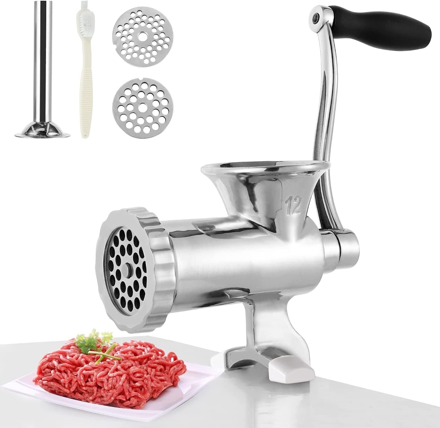 Premium 304 Stainless Steel Heavy Duty Manual Meat Grinder #12 - Perfect for Home & Professional Use!