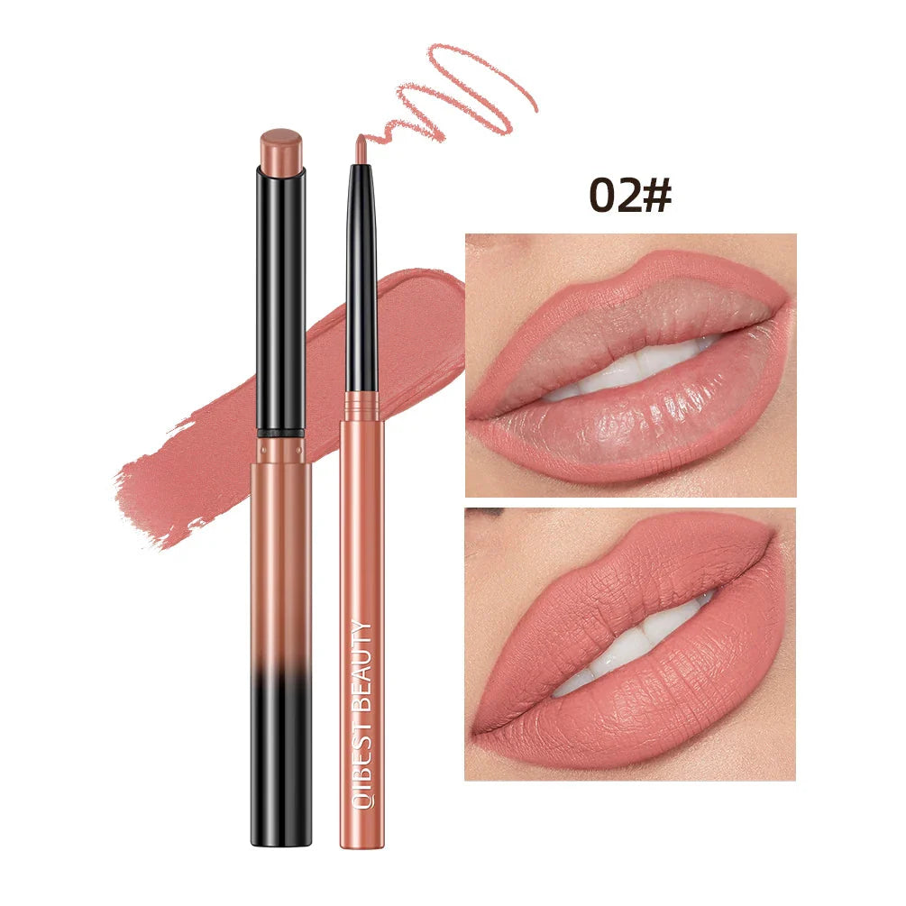 QIBEST Lipstick Pencil Waterproof Sexy Red Nude Purple Matte Tint Lipstick Lasting Lip Liner Pen Longlasting Makeup Cosmetics
