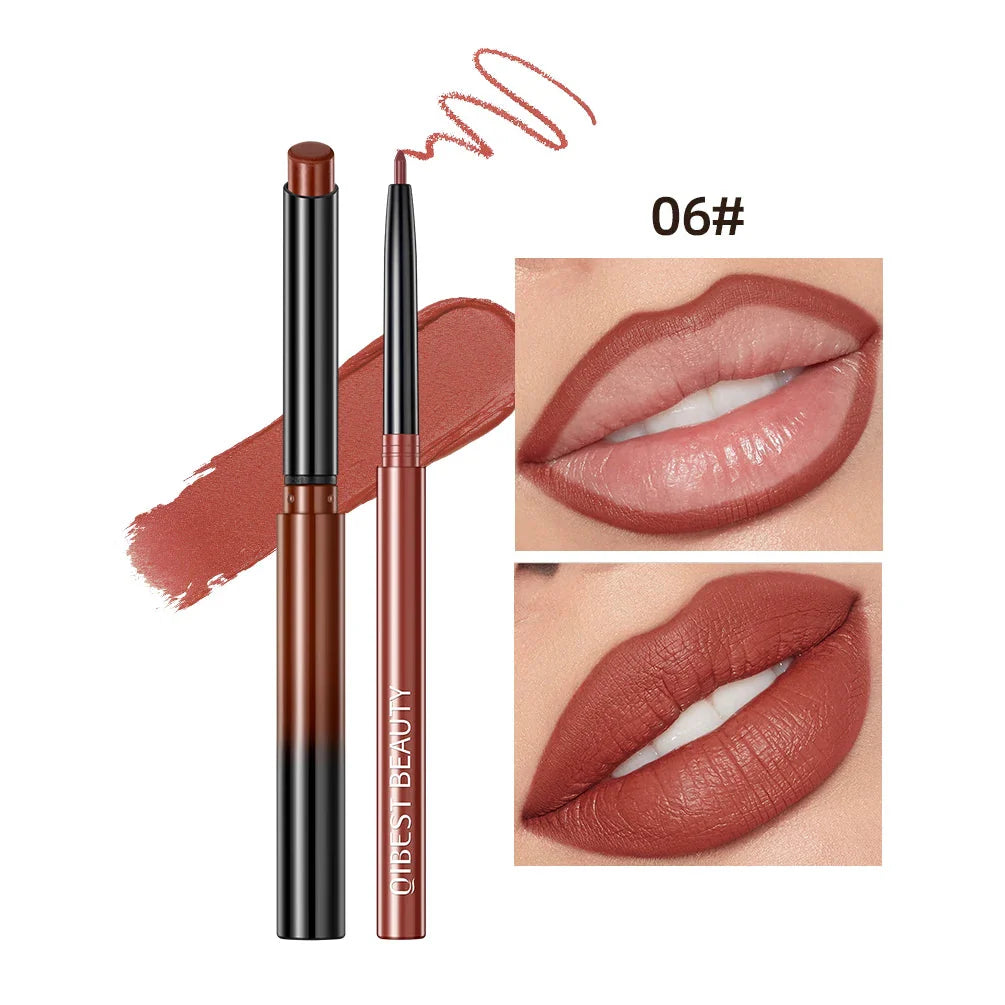 QIBEST Lipstick Pencil Waterproof Sexy Red Nude Purple Matte Tint Lipstick Lasting Lip Liner Pen Longlasting Makeup Cosmetics