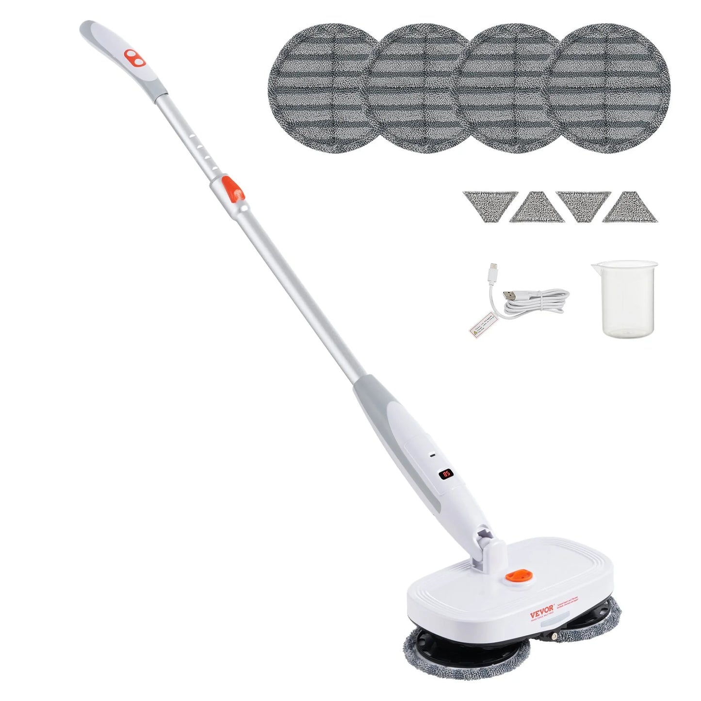 VEVOR Cordless Electric Mop, Electric Spin Mop with Water Tank, up to 40 Mins Battery, LED Headlight, Dual Mop Heads, 4 Microfiber Pads & 4 Trapezoid Microfiber Pads, for Hardwood/Tile Floor Cleaning