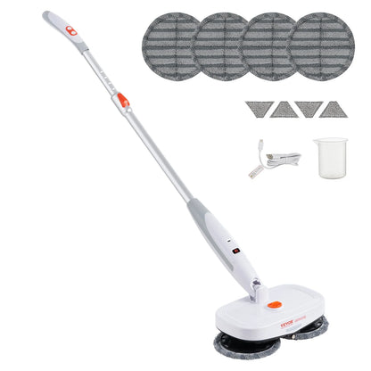 VEVOR Cordless Electric Mop, Electric Spin Mop with Water Tank, up to 40 Mins Battery, LED Headlight, Dual Mop Heads, 4 Microfiber Pads & 4 Trapezoid Microfiber Pads, for Hardwood/Tile Floor Cleaning
