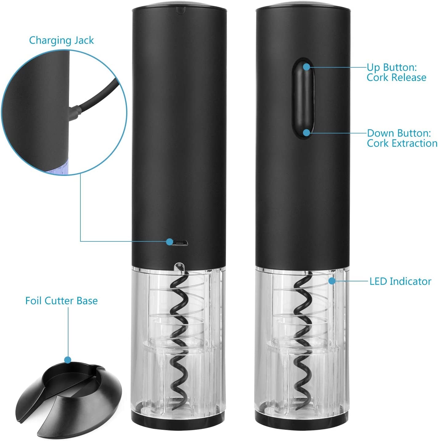 Rechargeable Electric Wine Opener Set - Automatic Corkscrew with Foil Cutter & USB Charger - Perfect Gift for Wine Lovers