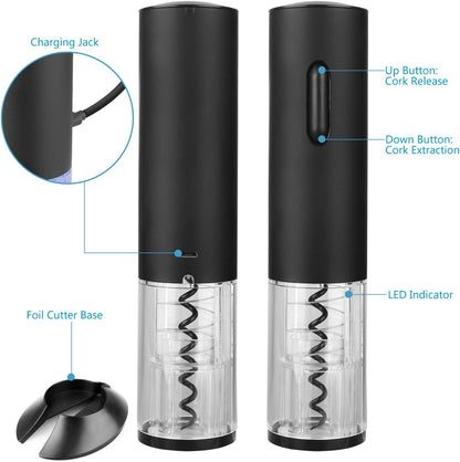 Rechargeable Electric Wine Opener Set - Automatic Corkscrew with Foil Cutter & USB Charger - Perfect Gift for Wine Lovers