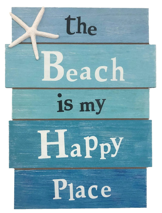 The Beach Is My Happy Place Beach Sign Beach Themed Decor for Home and Bathroom Nautical Wall Decor Wooden Sea Ocean Plaques