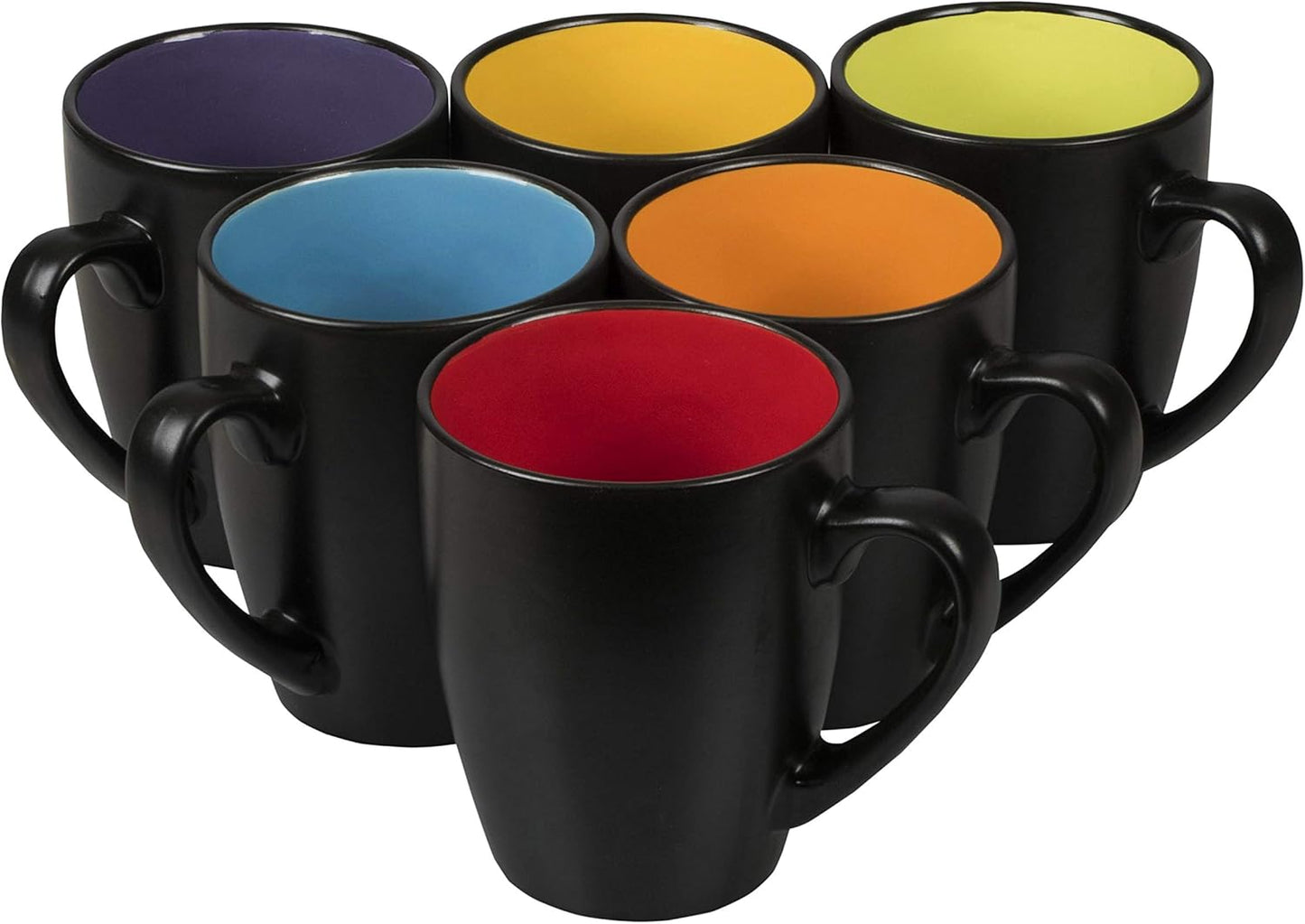 Stylish 14Oz Black Coffee Mugs Set of 6 - Durable Stoneware with Colorful Interiors Perfect for Your Coffee Maker