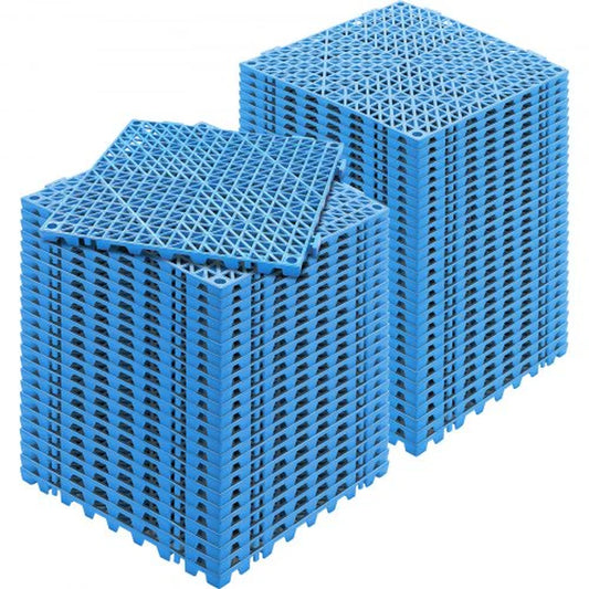 VEVOR Interlocking Tile 55PCS Blue, Drainage Tiles 12 X 12 Splicing, Soft PVC Interlocking Drainage Floor Tiles, Non-Slip Drainage Holes for Restroom, Bathroom, Kitchen, Pool, Wet Areas, Blue
