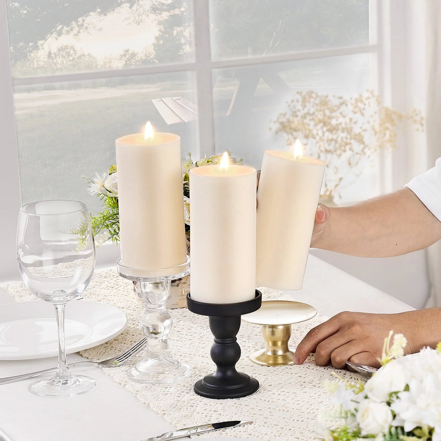 VEVOR 3-Pack Unscented White Pillar Candles - 65 Hours of Long-Lasting Christmas Ambiance