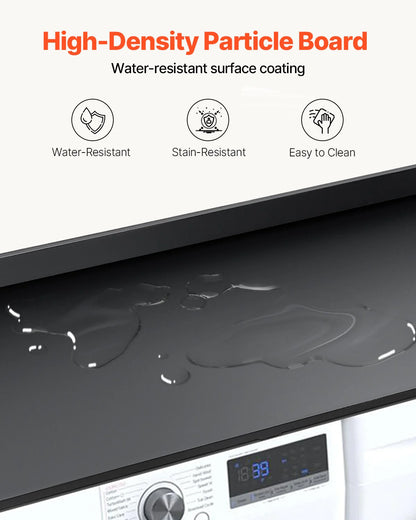 Washer Dryer Countertop, 27.5 Depth X 54 Width, Washer Dryer Wood Top for Laundry Room Organization with Edge Rails(Black)