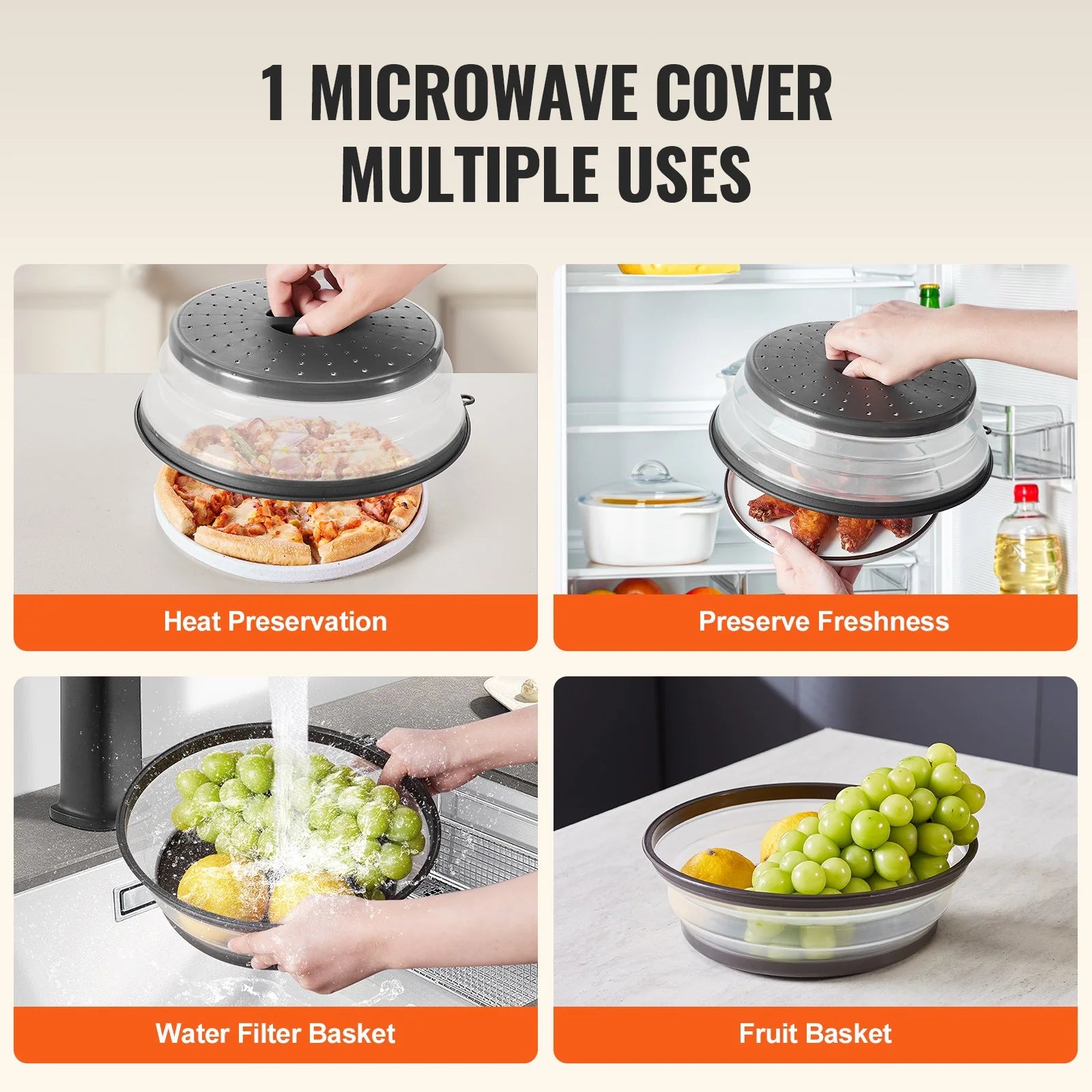 VEVOR 2PCS Microwave Splatter Covers 10.4 Collapsible Microwave Food Lid 300¡Ãf