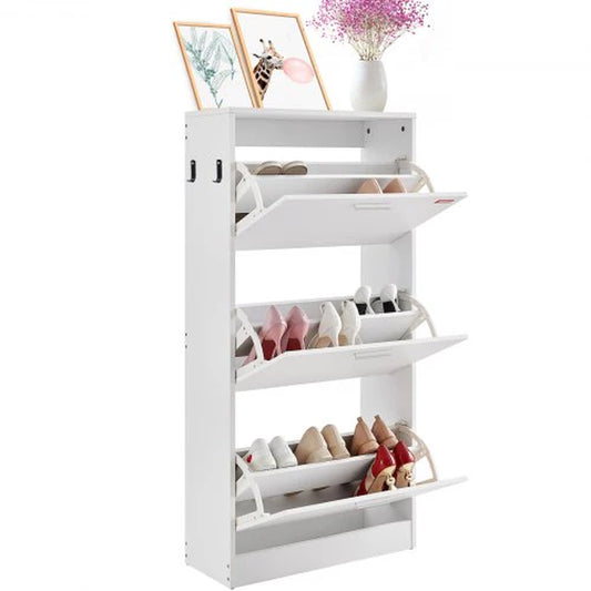 VEVOR Shoe Cabinet with 3 Flip Drawers, Shoe Storage Cabinet for Entryway, Free Standing Shoe Storage Organizer with Side Hooks for Heels, Boots, Slippers in Hallway, Living Room