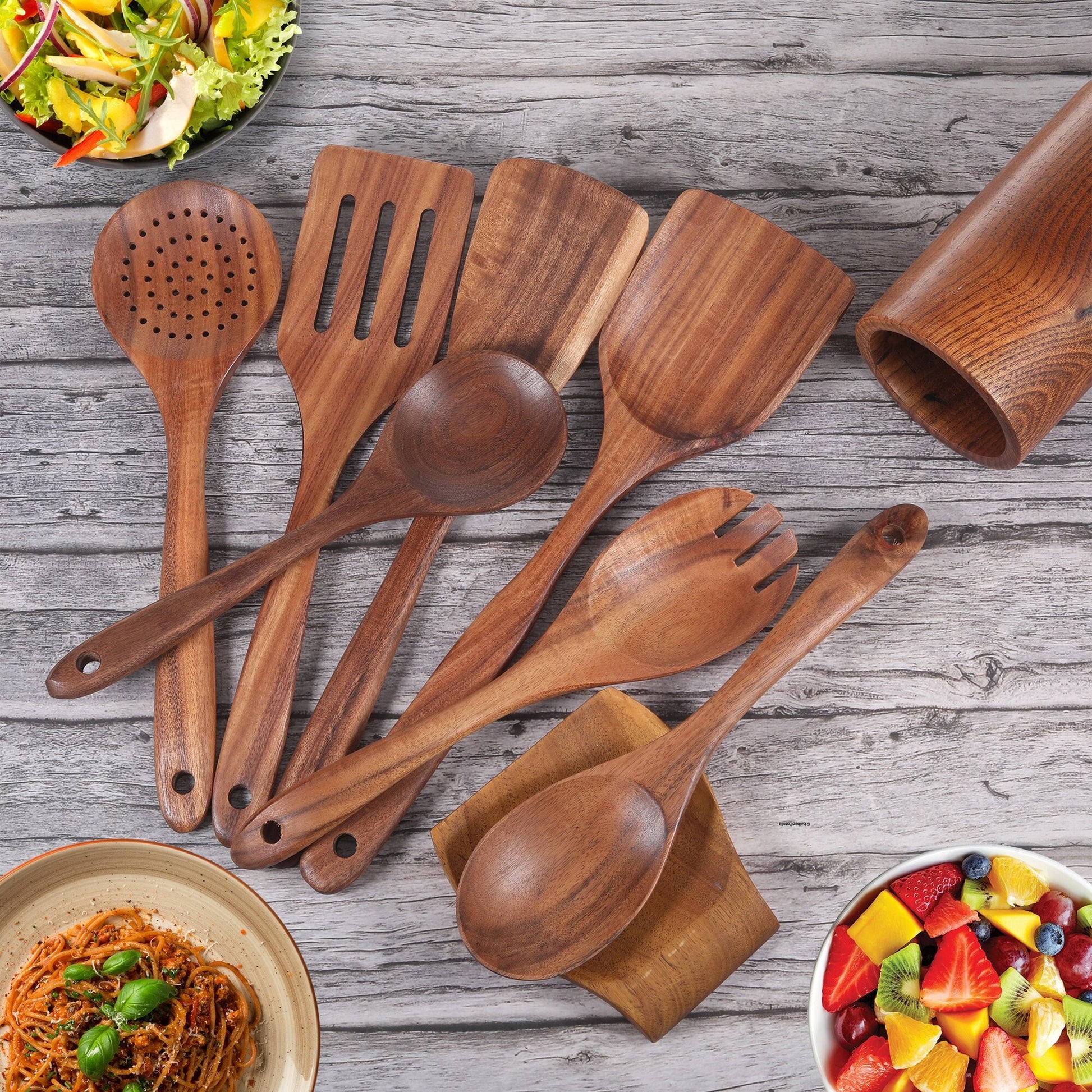 Set of 9 Premium Wooden Cooking Spoons and Utensils - Ideal for Your Kitchen!