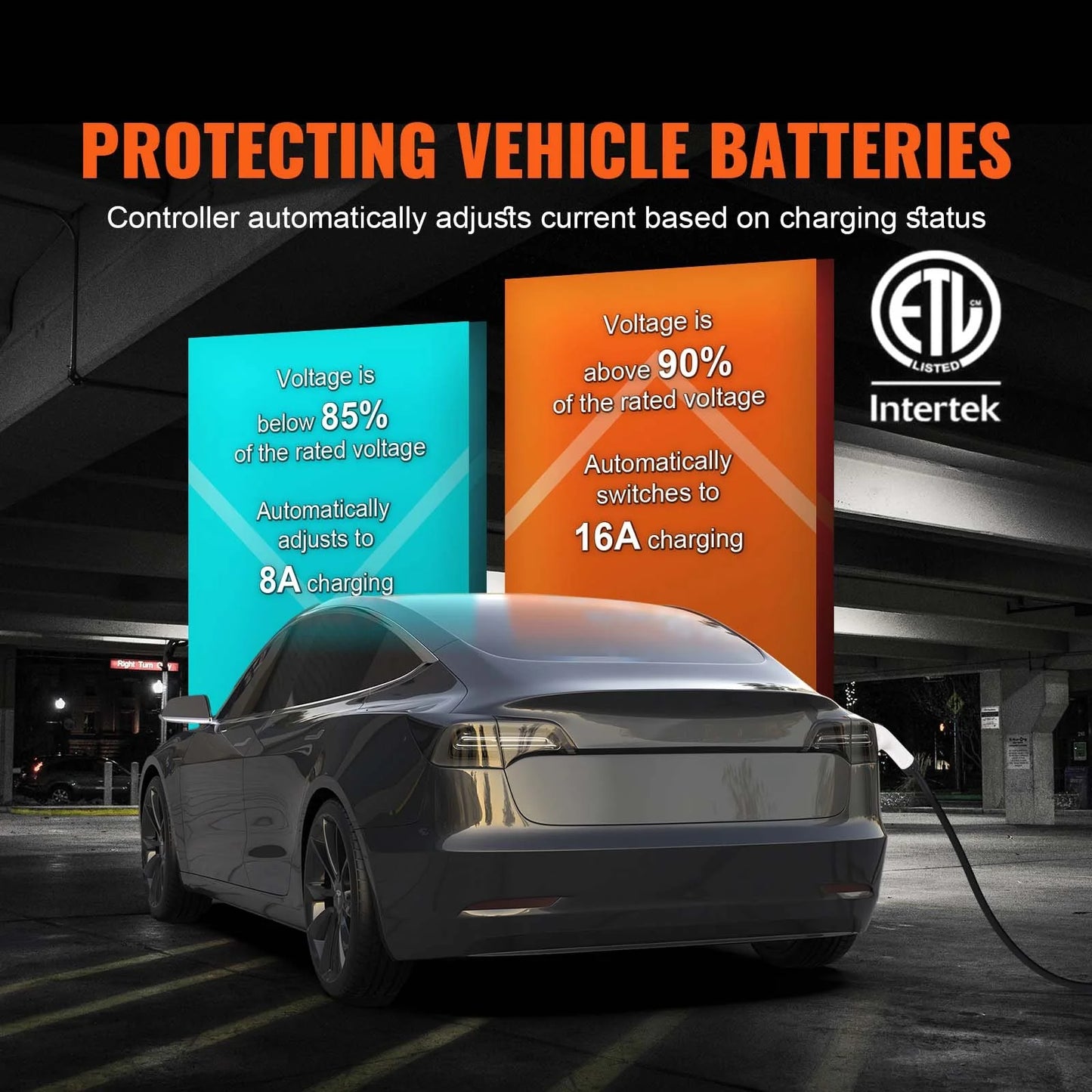 VEVOR Level 1+2 Portable EV Charger, 16 Amp 120V or 240V, Electric Vehicle Charger with 28-Foot Charging Cable NEMA 6-20P Plug NEMA 5-15 Adapter, Plug-In Home EV Charging Station for SAE J1772 Evs