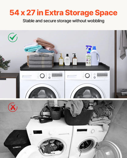 Washer Dryer Countertop, 27.5 Depth X 54 Width, Washer Dryer Wood Top for Laundry Room Organization with Edge Rails(Black)