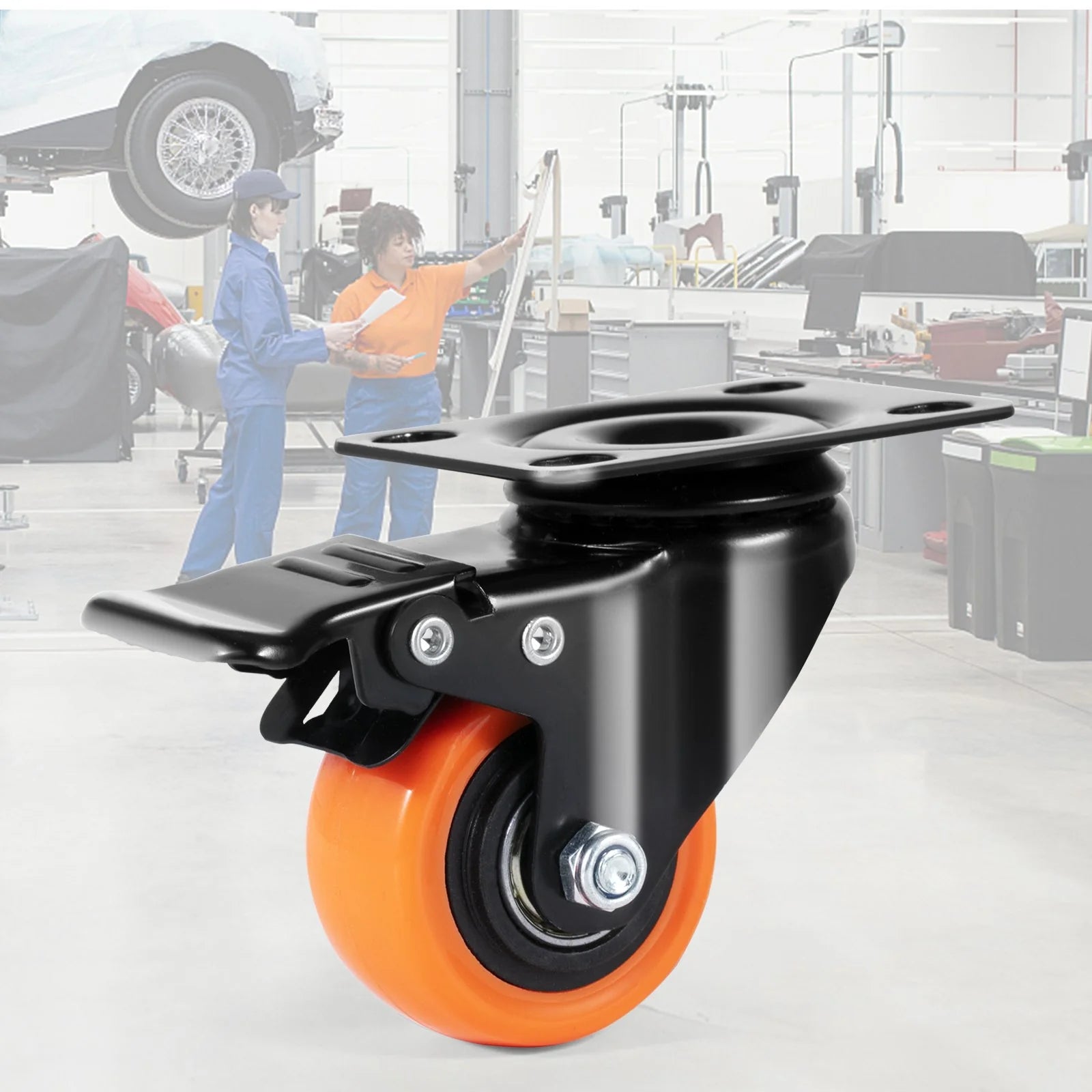 VEVOR Caster Wheels, 2-Inch Swivel Plate Casters, Set of 4, with Security Dual Locking No Noise PVC Wheels, Heavy Duty 150 Lbs Load Capacity per Caster, Non-Marking Wheels for Cart Furniture Workbench