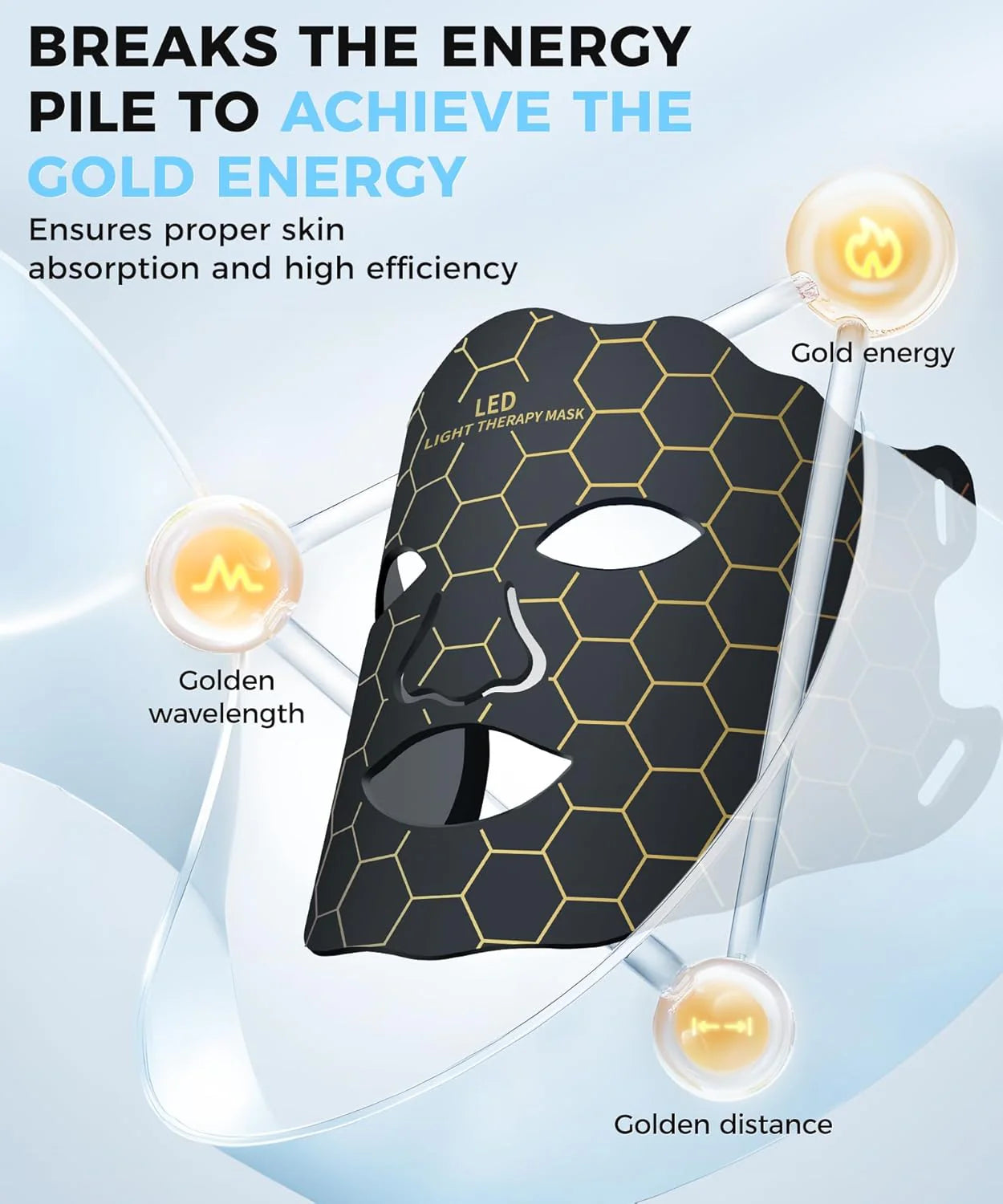 LED Face Mask Light Therapy, Red Light Therapy for Face, 7-1 Colors LED Facial Skin Care Mask, 175 High-Density Light Beads, Black