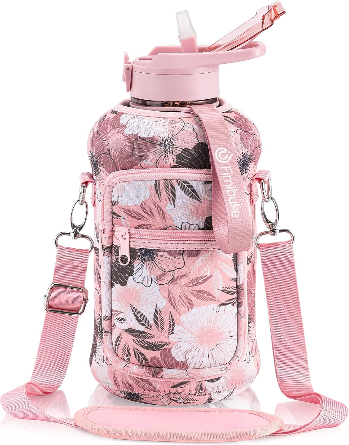 Motivational 64 oz Half Gallon Water Bottle with Sleeve - Leakproof, BPA-Free, Includes Handle & Straw - Perfect for Gym & Sports!