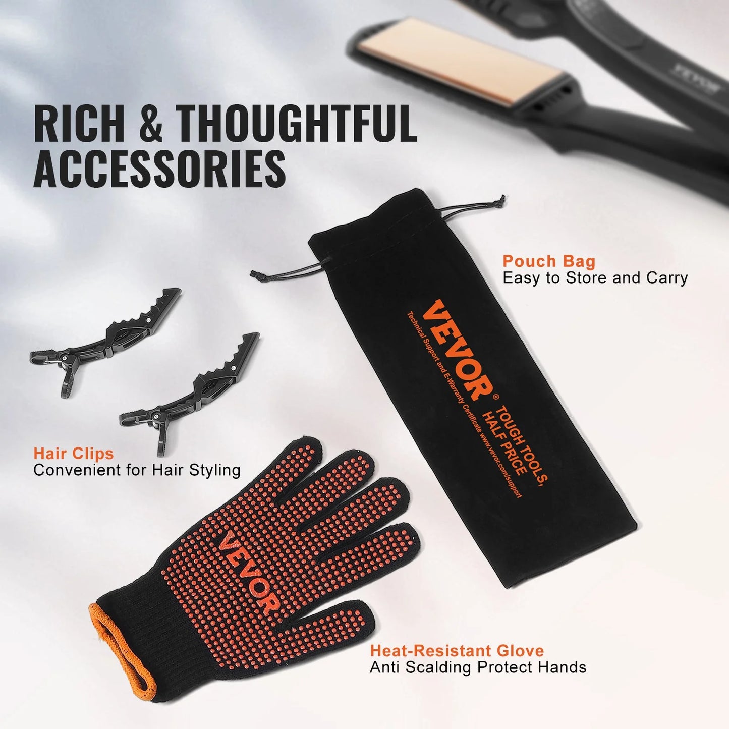 VEVOR Professional 1.5-Inch Titanium Hair Straightener - Dual Infrared Flat Iron with LCD Display, 19 Temperature Settings (210°F-450°F), Dual Voltage for Home & Travel Use