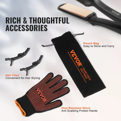 VEVOR Professional 1.5-Inch Titanium Hair Straightener - Dual Infrared Flat Iron with LCD Display, 19 Temperature Settings (210°F-450°F), Dual Voltage for Home & Travel Use