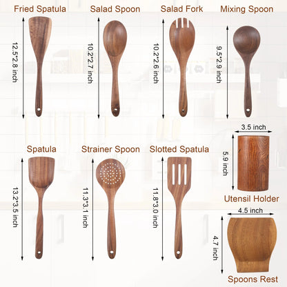 Set of 9 Premium Wooden Cooking Spoons and Utensils - Ideal for Your Kitchen!
