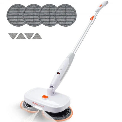 VEVOR Cordless Electric Mop, Electric Spin Mop with Water Tank, up to 40 Mins Battery, LED Headlight, Dual Mop Heads, 4 Microfiber Pads & 4 Trapezoid Microfiber Pads, for Hardwood/Tile Floor Cleaning