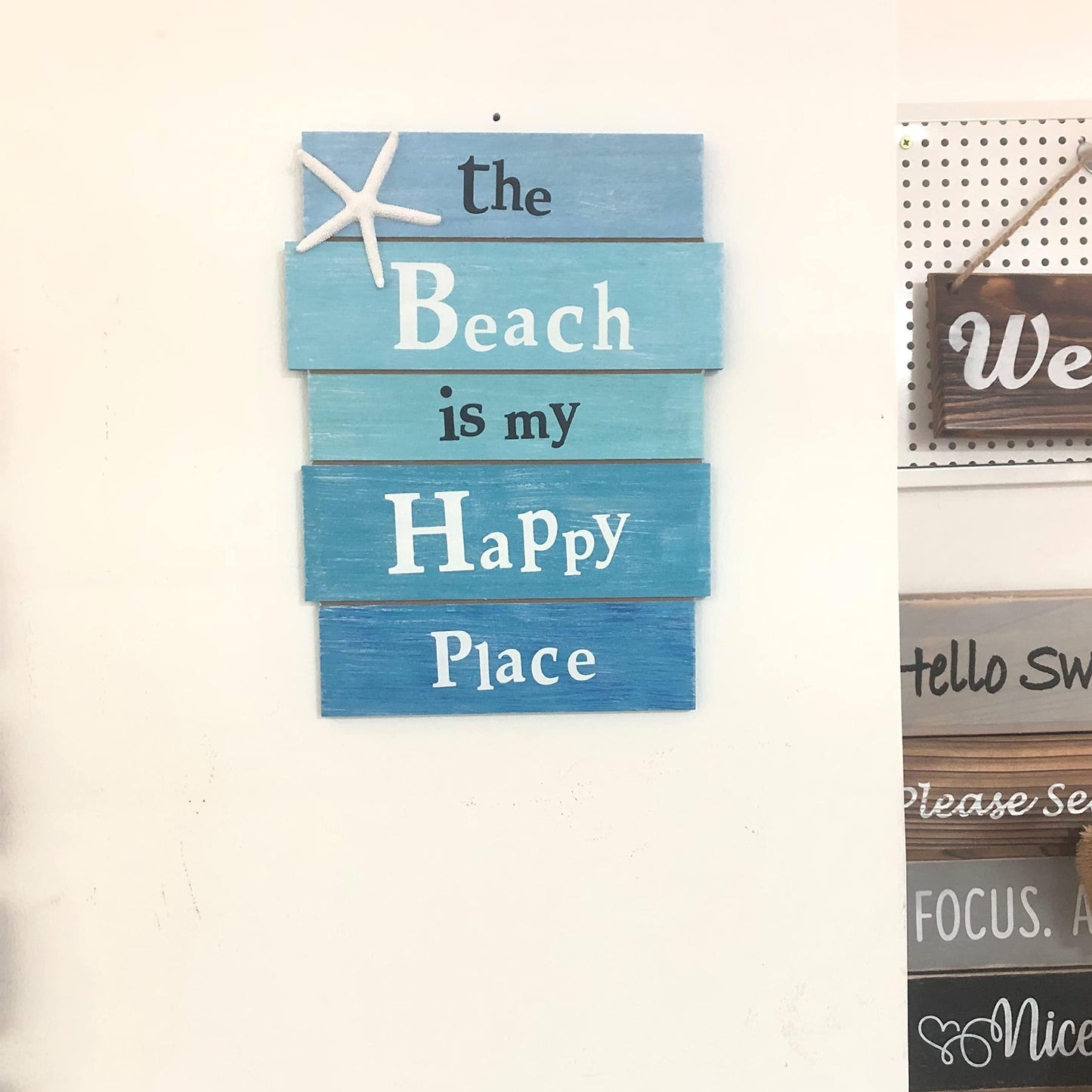 The Beach Is My Happy Place Beach Sign Beach Themed Decor for Home and Bathroom Nautical Wall Decor Wooden Sea Ocean Plaques