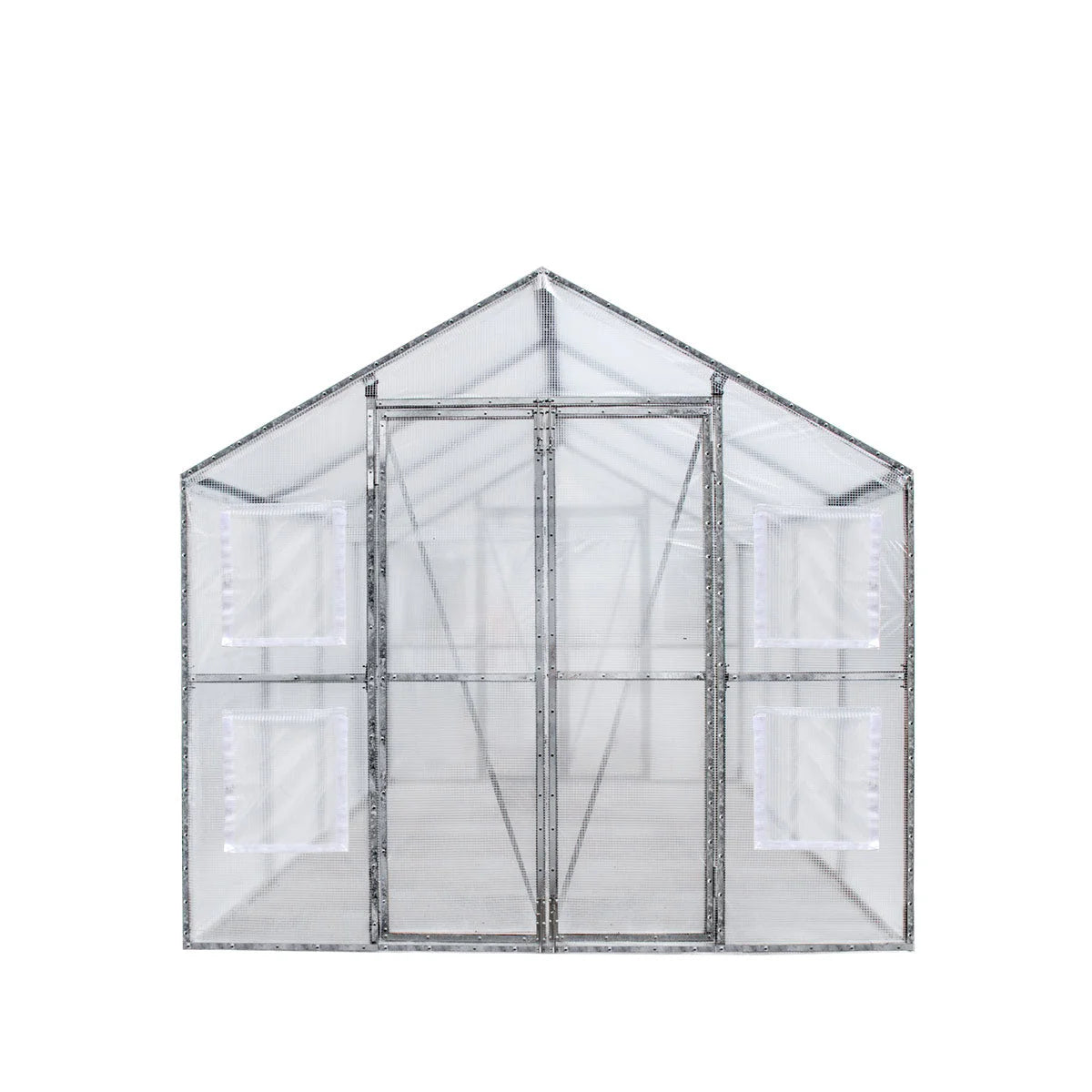 8’ X 13’ Greenhouse Grow Tent W/20 Mil Ripstop Leno Mesh PVC Cover, Galvanized Steel Frame, Roll-Up Windows, TMG-GH813