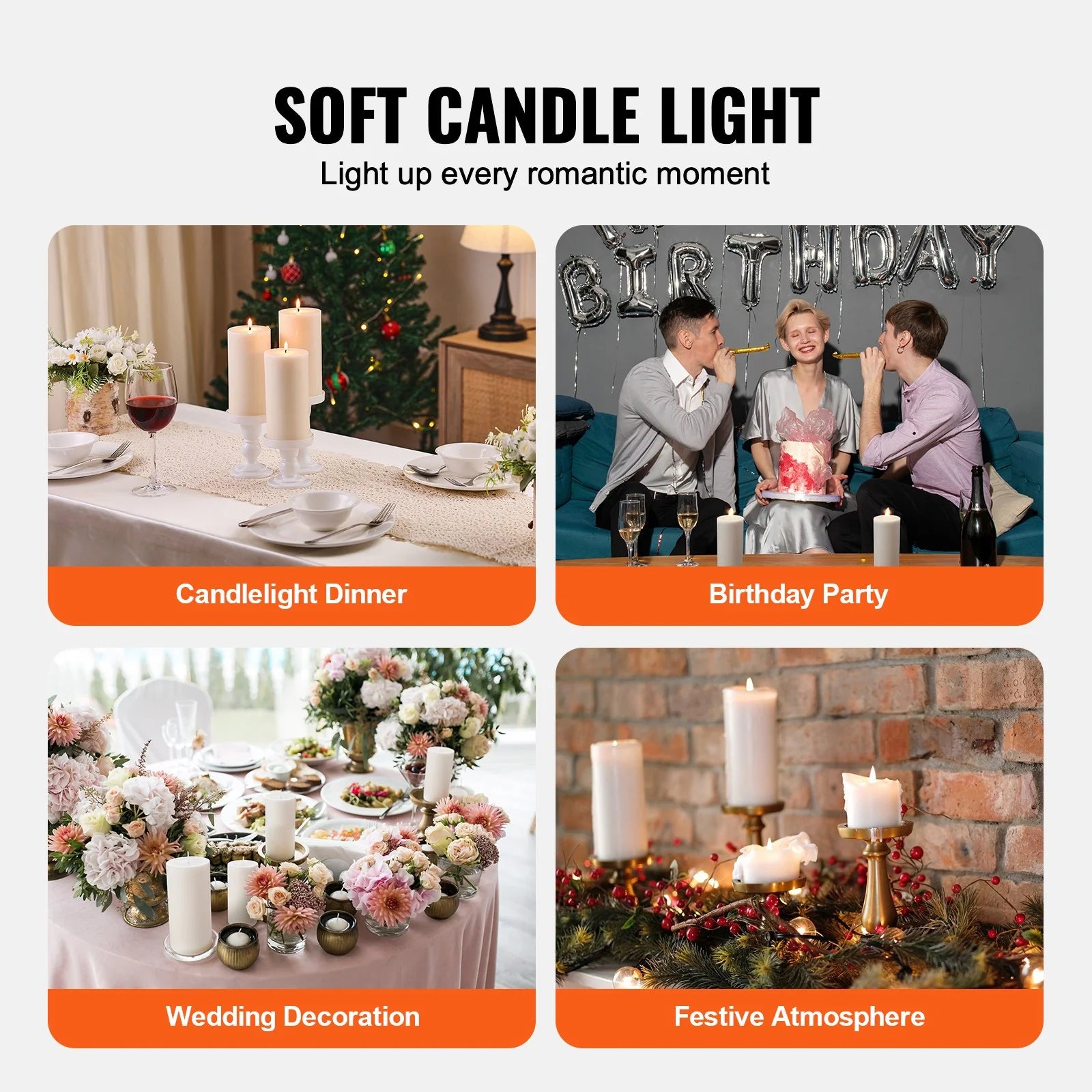 VEVOR 3-Pack Unscented White Pillar Candles - 65 Hours of Long-Lasting Christmas Ambiance