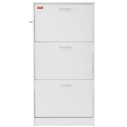 VEVOR Shoe Cabinet with 3 Flip Drawers, Shoe Storage Cabinet for Entryway, Free Standing Shoe Storage Organizer with Side Hooks for Heels, Boots, Slippers in Hallway, Living Room