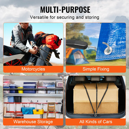 VEVOR 4 Pcs Flat Bungee Cord Set 20 Mm Heavy Duty Bungee Straps with S-Hook 40