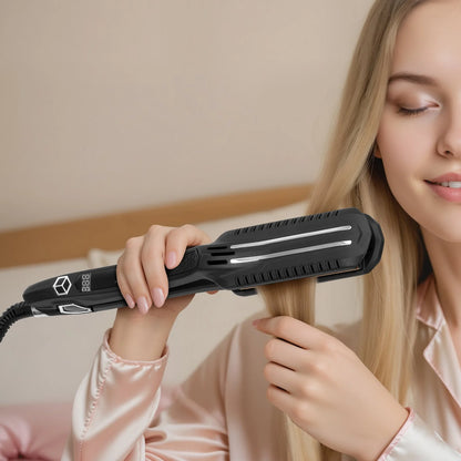 VEVOR Professional 1.5-Inch Titanium Hair Straightener - Dual Infrared Flat Iron with LCD Display, 19 Temperature Settings (210°F-450°F), Dual Voltage for Home & Travel Use