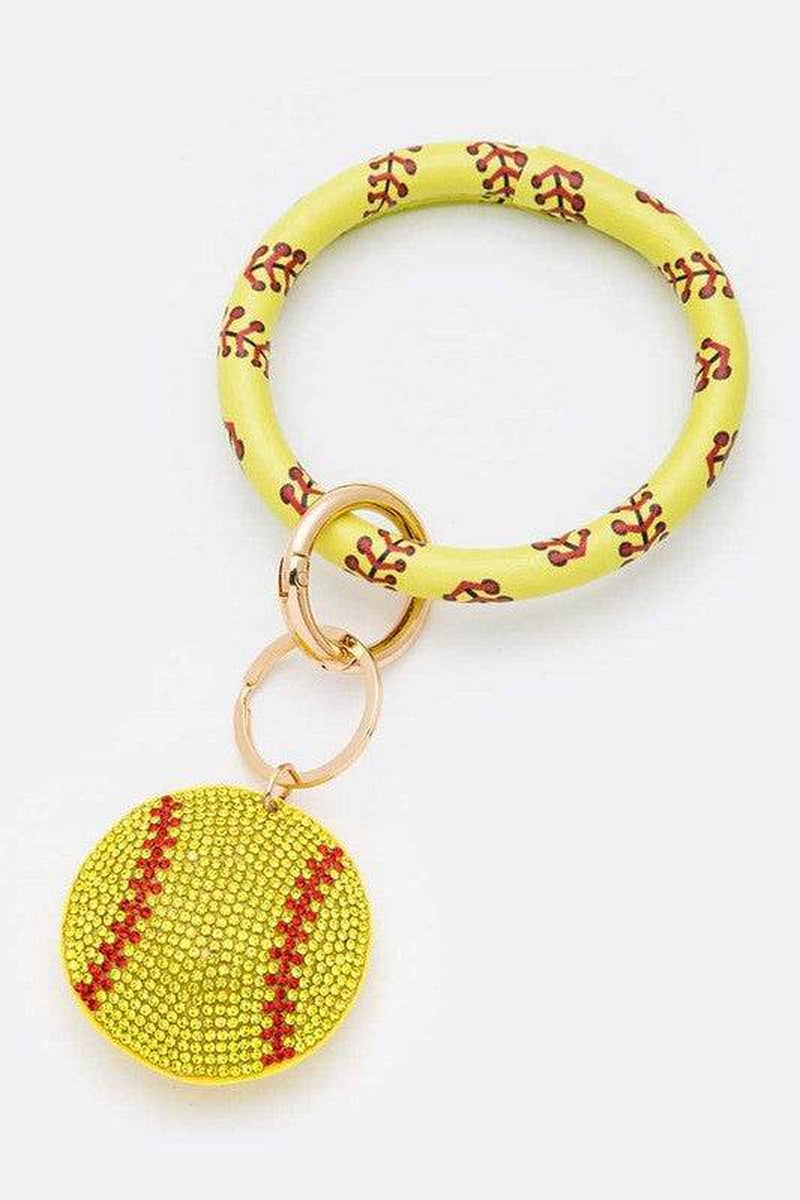 Rhinestone Softball Bracelet Key Chain