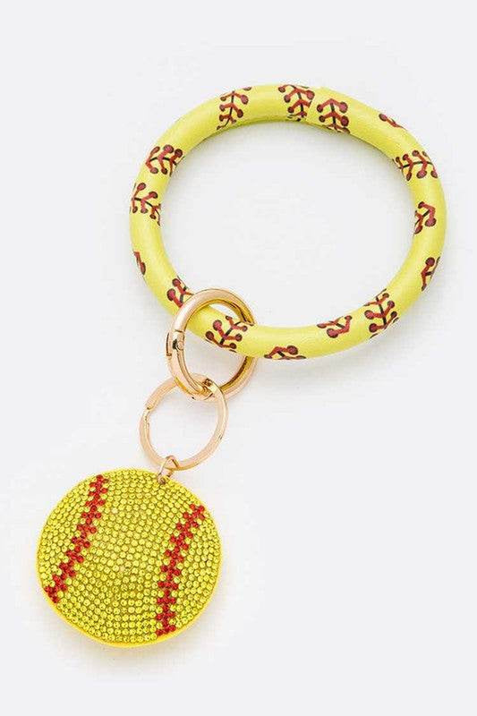 Rhinestone Softball Bracelet Key Chain